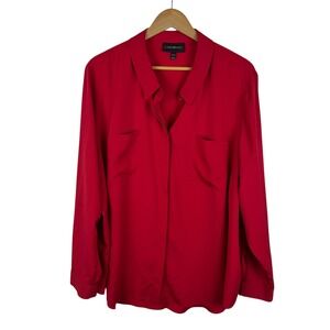 Lane Bryant Red Button Down Shirt Sz 22/24 Lightweight Holiday‎ Christmas Office